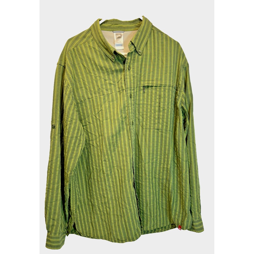 Mens The North Face Long Sleeve Green Plaid Button Up Outdoor Shirt Size XL